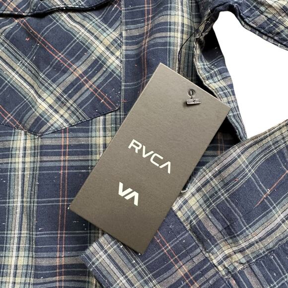 RVCA Blue Neps Plaid Long Sleeve Button Down Shirt Men’s Size Small NWT - Picture 4 of 7